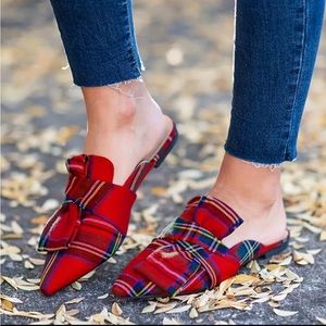 Cape Robbin red tartan plaid mule flats